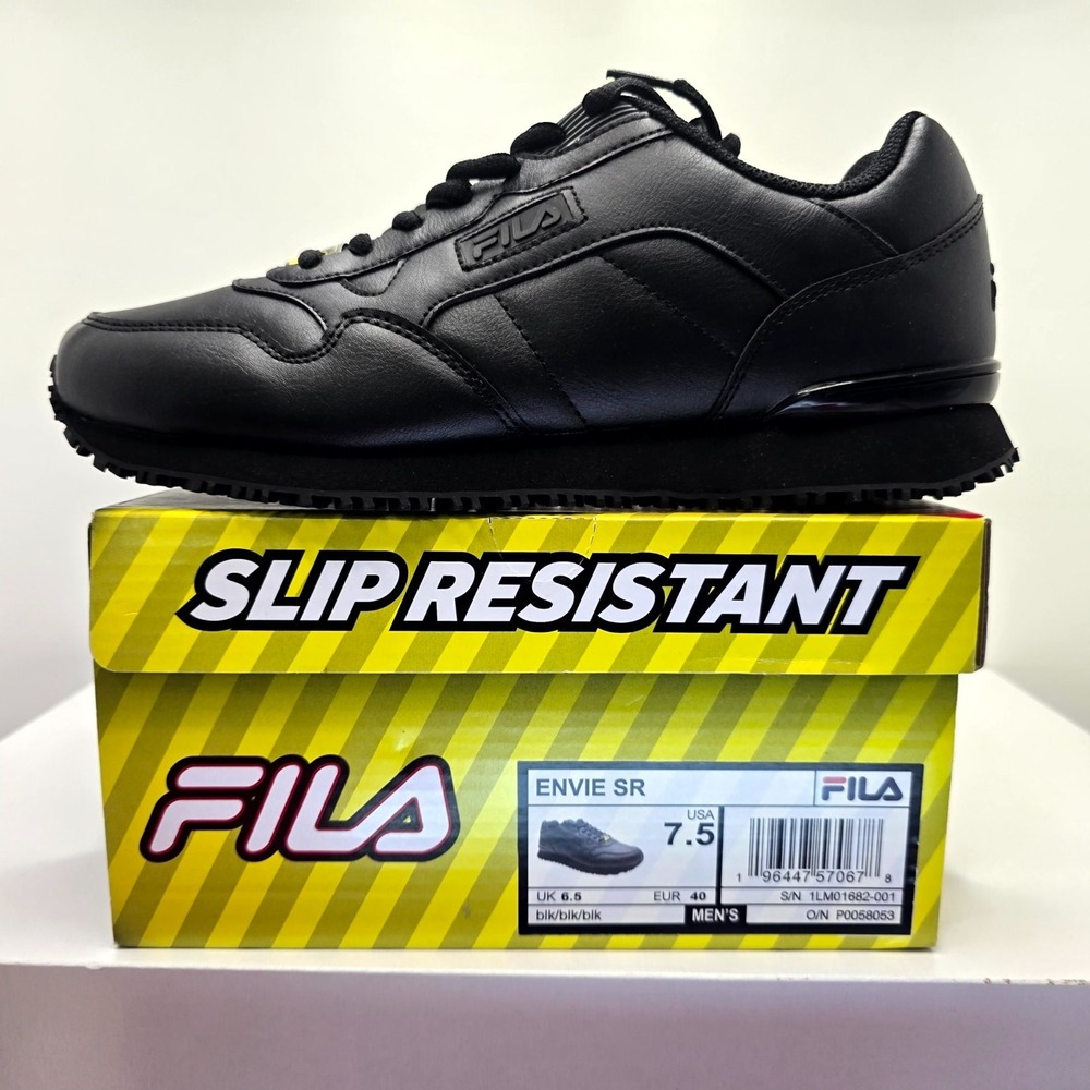 FILA Envie Slip Resistant 1LM01682-001 Mens US 7.5 Work Shoes Black Sneaker